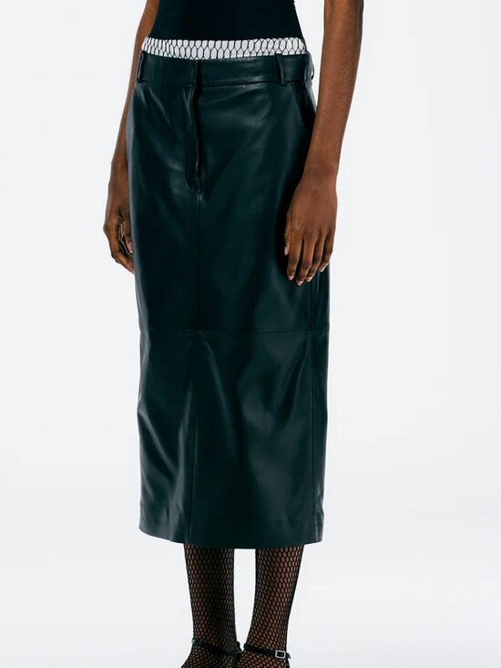 Tibi Leather Midi Trouser Skirt, 00 - Picture 2 of 8